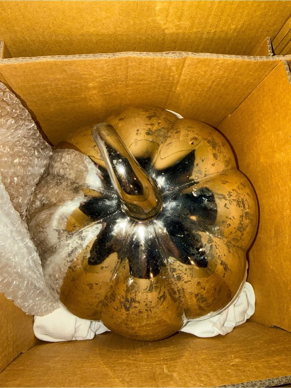 New Pottery Barn Silver Antique Mercury Glass Pumpkin Luminary, Large, #1